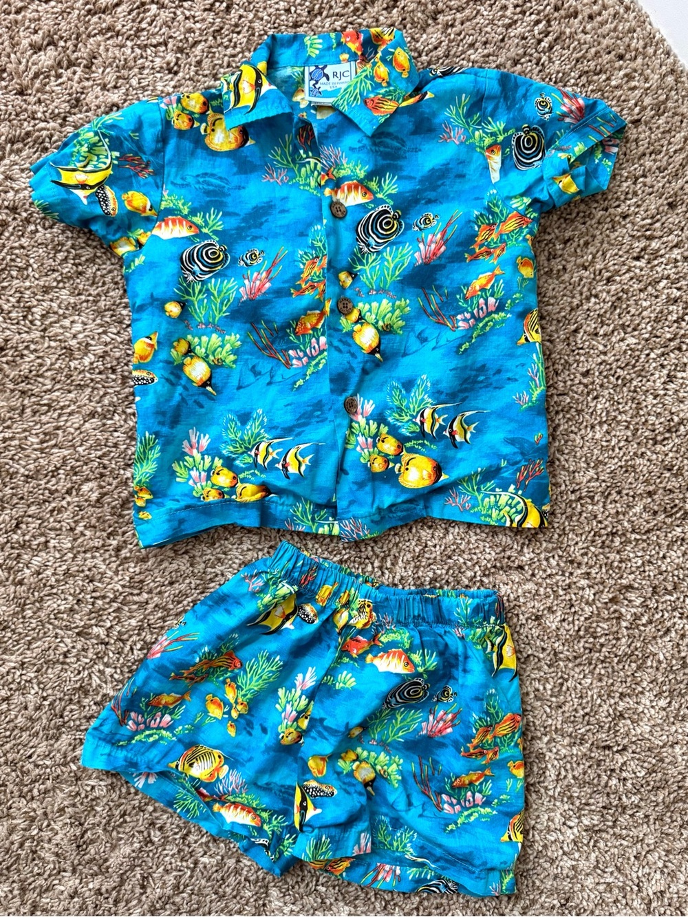 RJC Kids 3T Hawaiian Fish Print Shirt & Shorts Set